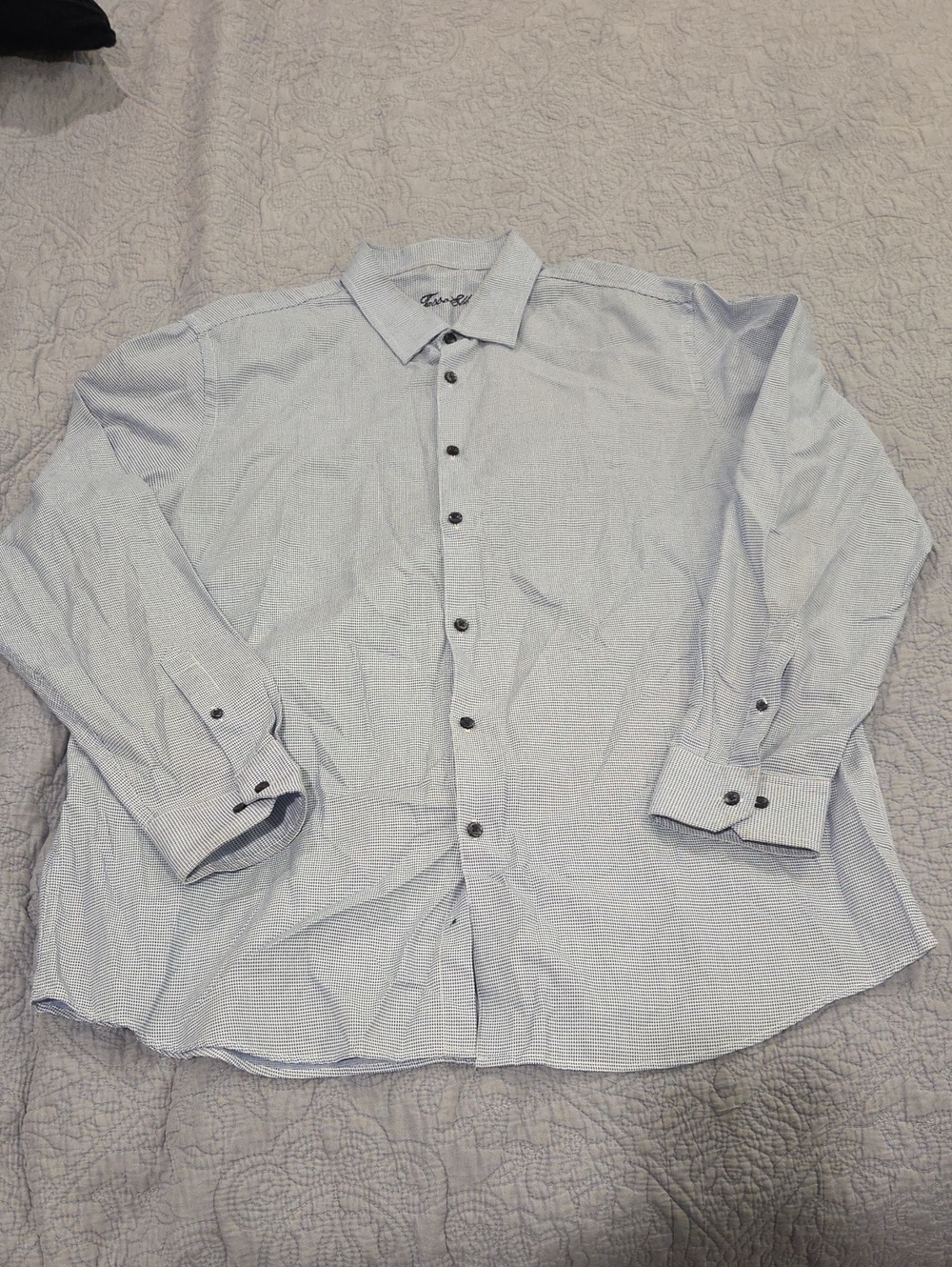 Tasso Elba Light Blue Micro-Check Dress Shirt Size XL!